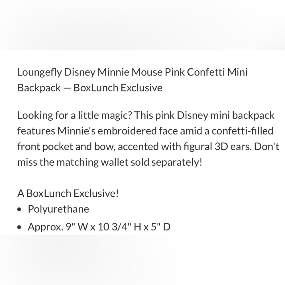 Loungegly Disney Minnie Mouse Pink Confetti mini Backpack Hard Tag New! - Picture 13 of 13